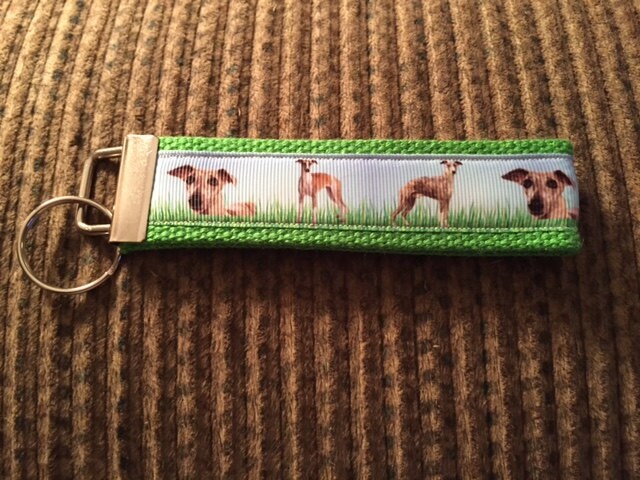 Green and Blue Greyhound Cotton Webbing Keychain/ Keyfob/ Wristlet