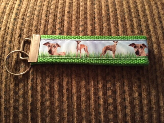 Green and Blue Greyhound Cotton Webbing Keychain/ Keyfob/ Wristlet