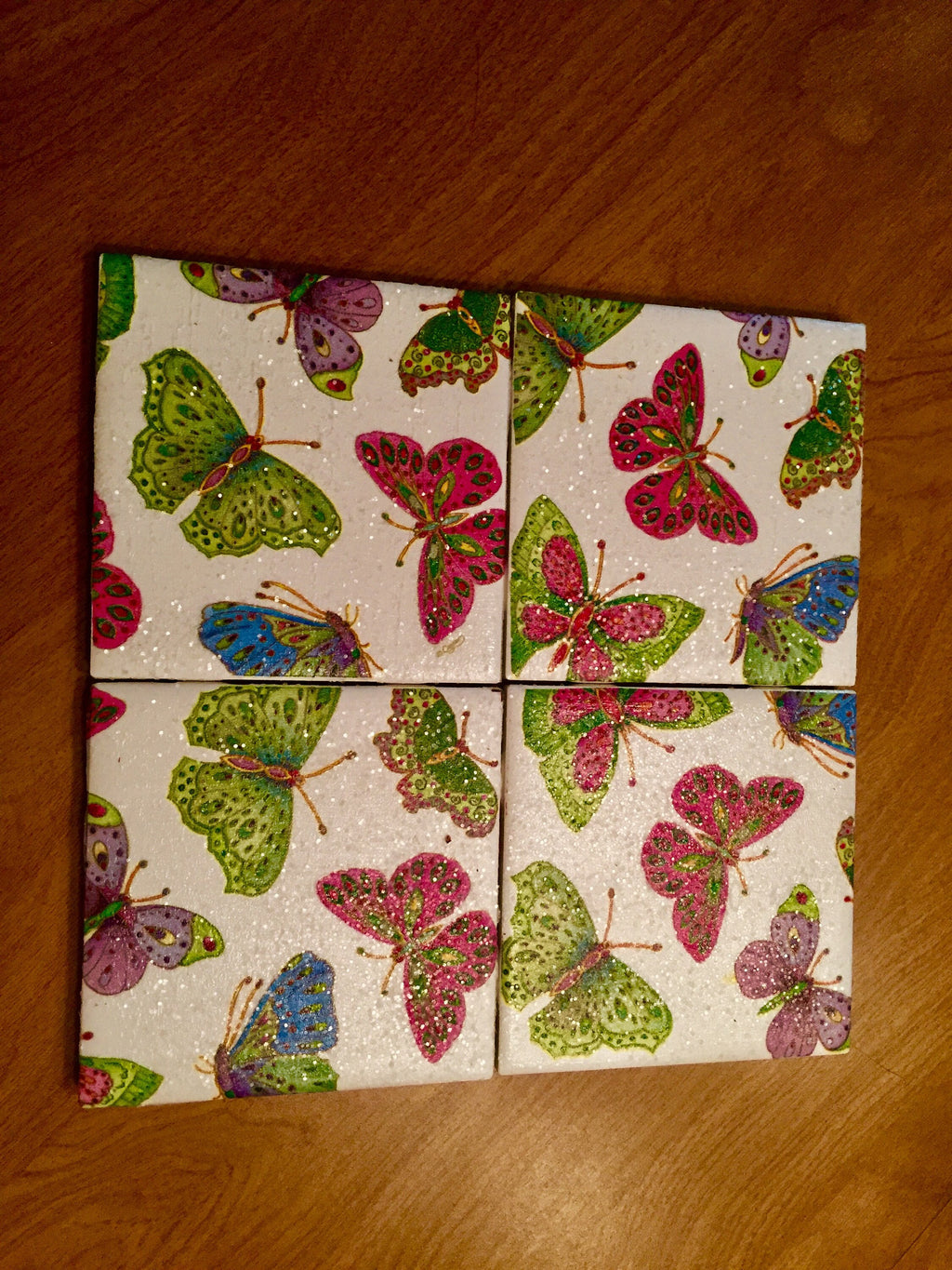 Rainbow Butterflies Ceramic Tile Coasters (set of 4)