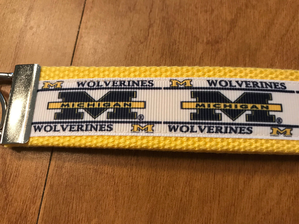 Yellow and Blue Michigan Cotton Webbing Keychain/Keyfob/Wristlet