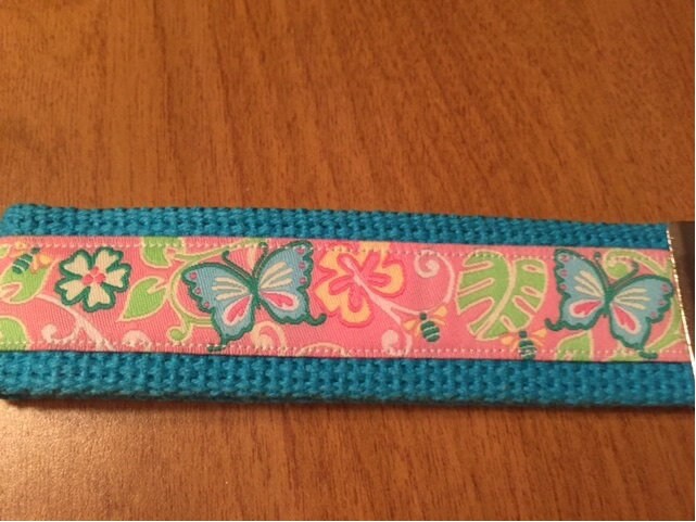Pink and Blue Tropical Butterfly Cotton Webbing Keychain/ Keyfob/ Wristlet