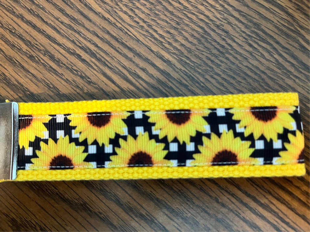 Yellow and black Sunflower Webbing Keychain/ Keyfob/ Wristlet