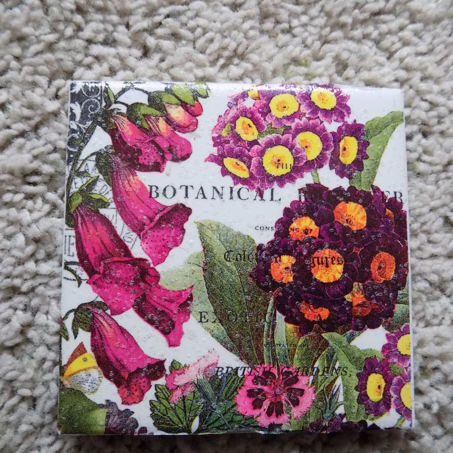 Botanical Flower Ceramic Tile Coasters (set of 4)