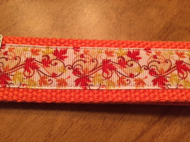 Orange and White Fall Foliage Cotton Webbing Keychain/ Keyfob/ Wristlet