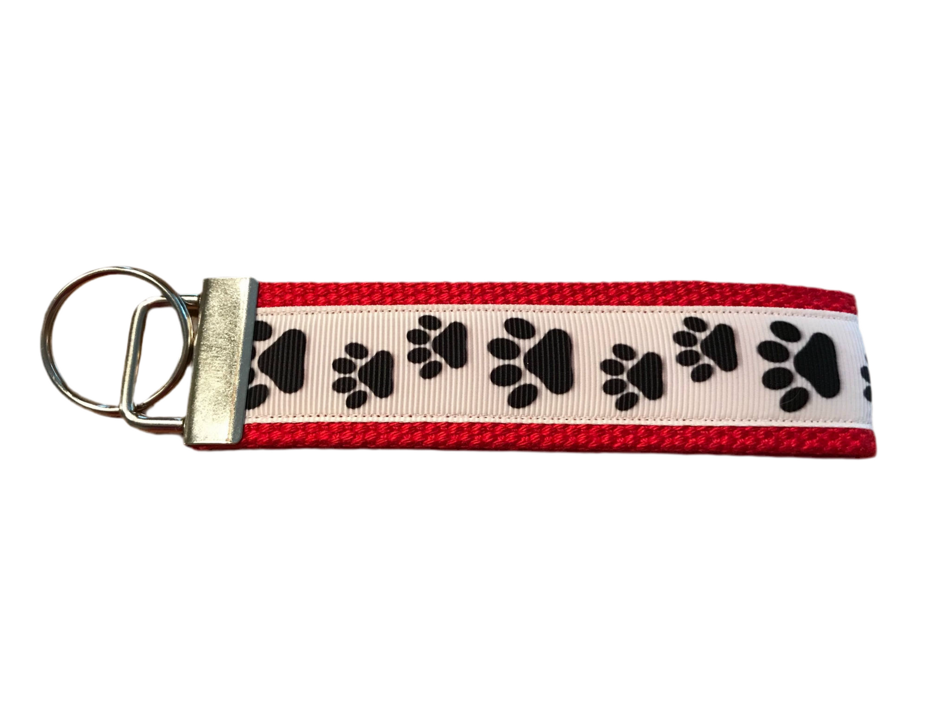 Red, White and Black Paw Print Cotton Webbing Keychain/ Keyfob/ Wristlet