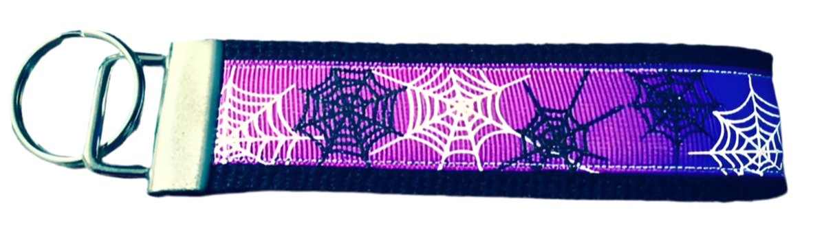 Black, White and Purple Spiderweb Cotton Webbing Keychain/ Wristlet/ Keyfob