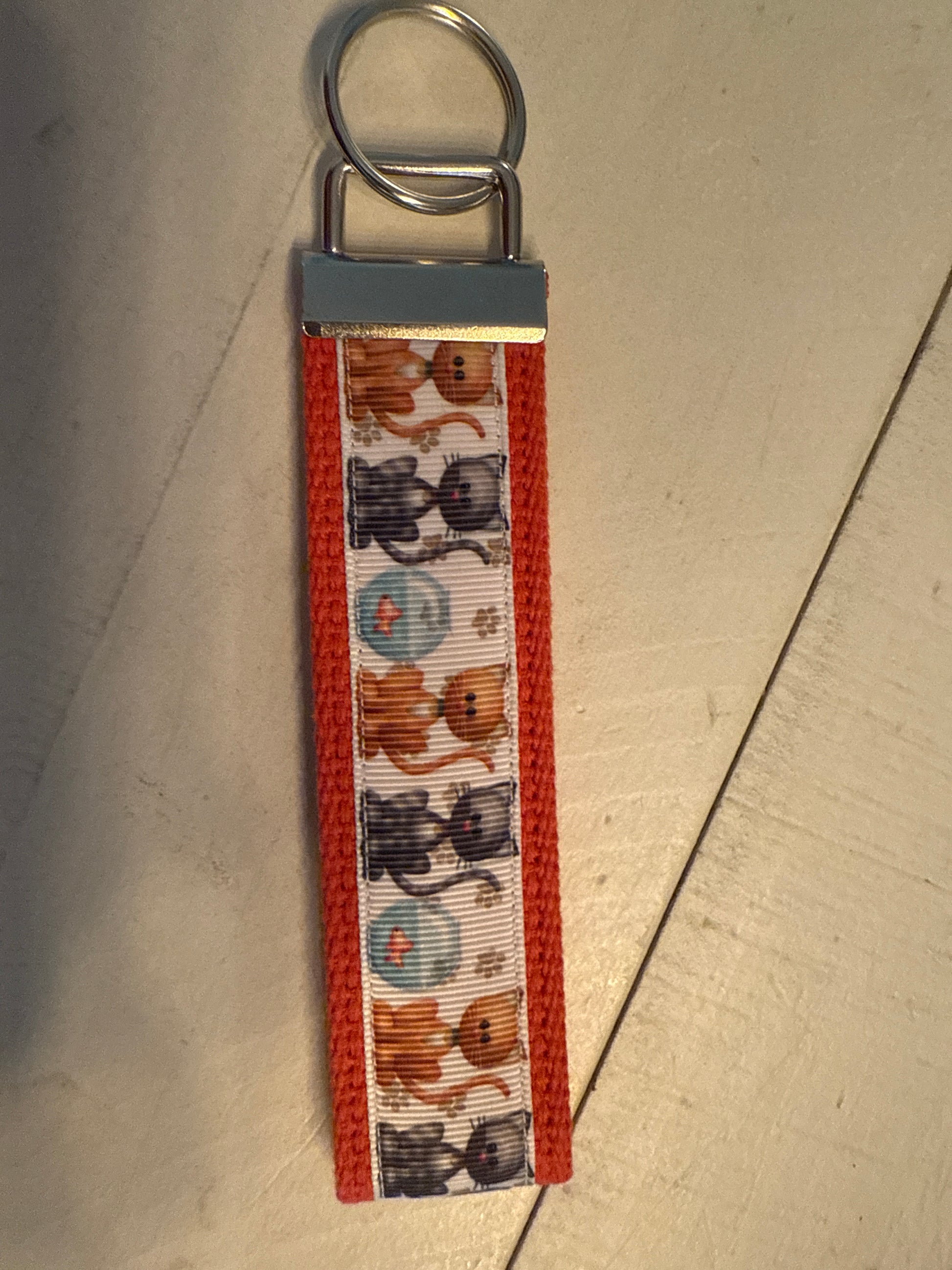 Cats and Goldfish Cotton Webbing Keychain/ Wristlet/ Keyfob