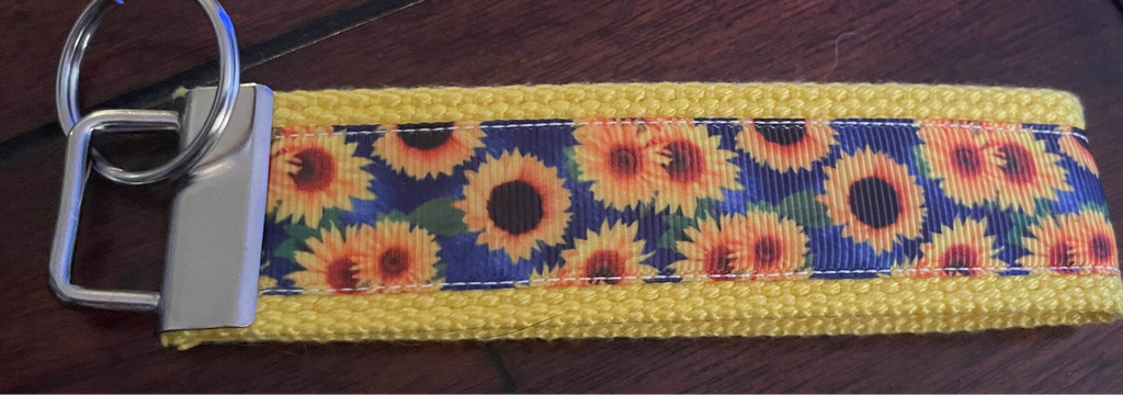 Yellow and Blue Sunflower Cotton Webbing Keychain/Keyfob/Wristlet