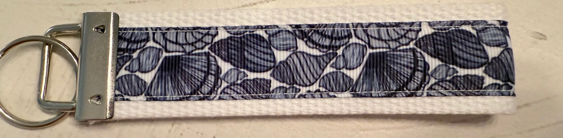 Blue & White Sea Shell Cotton Webbing Keychain/Keyfob/Wristlet