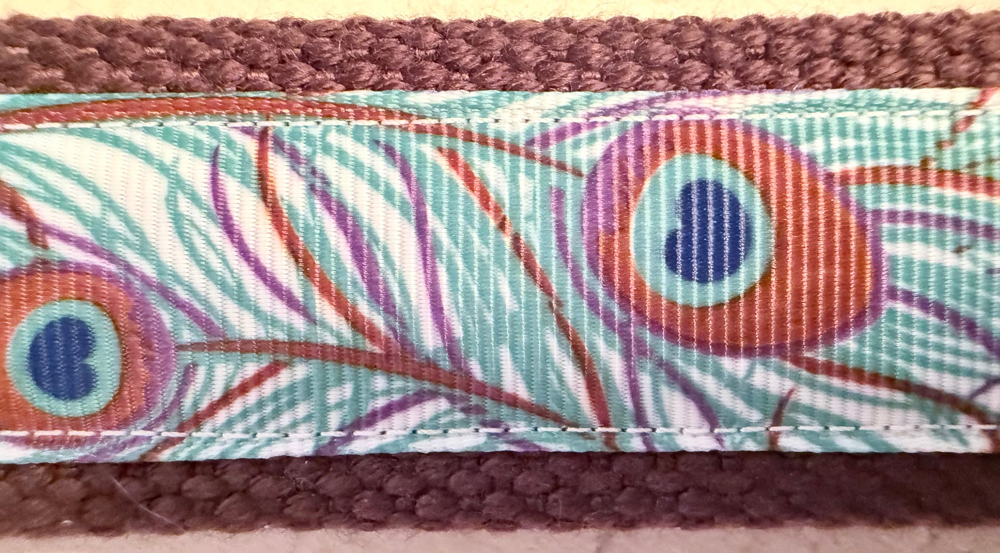 Blue, Brown and White Peacock Webbing Keychain/ Keyfob/ Wristlet