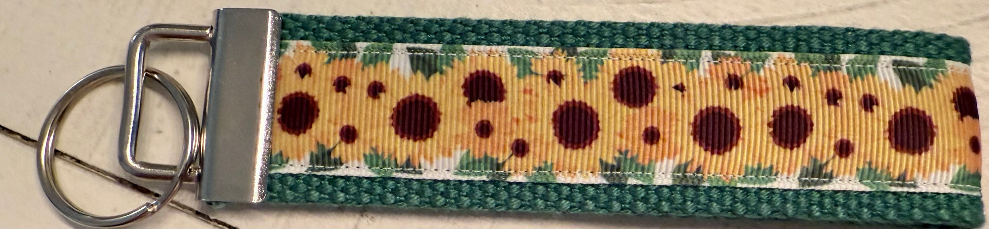 Green and Yellow Sunflower Keychain/ Wristlet/ Keyfob