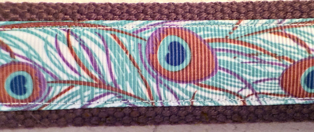 Blue, Brown and White Peacock Webbing Keychain/ Keyfob/ Wristlet