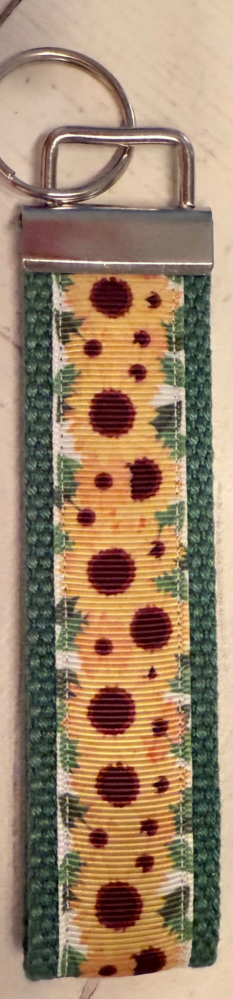 Green and Yellow Sunflower Keychain/ Wristlet/ Keyfob