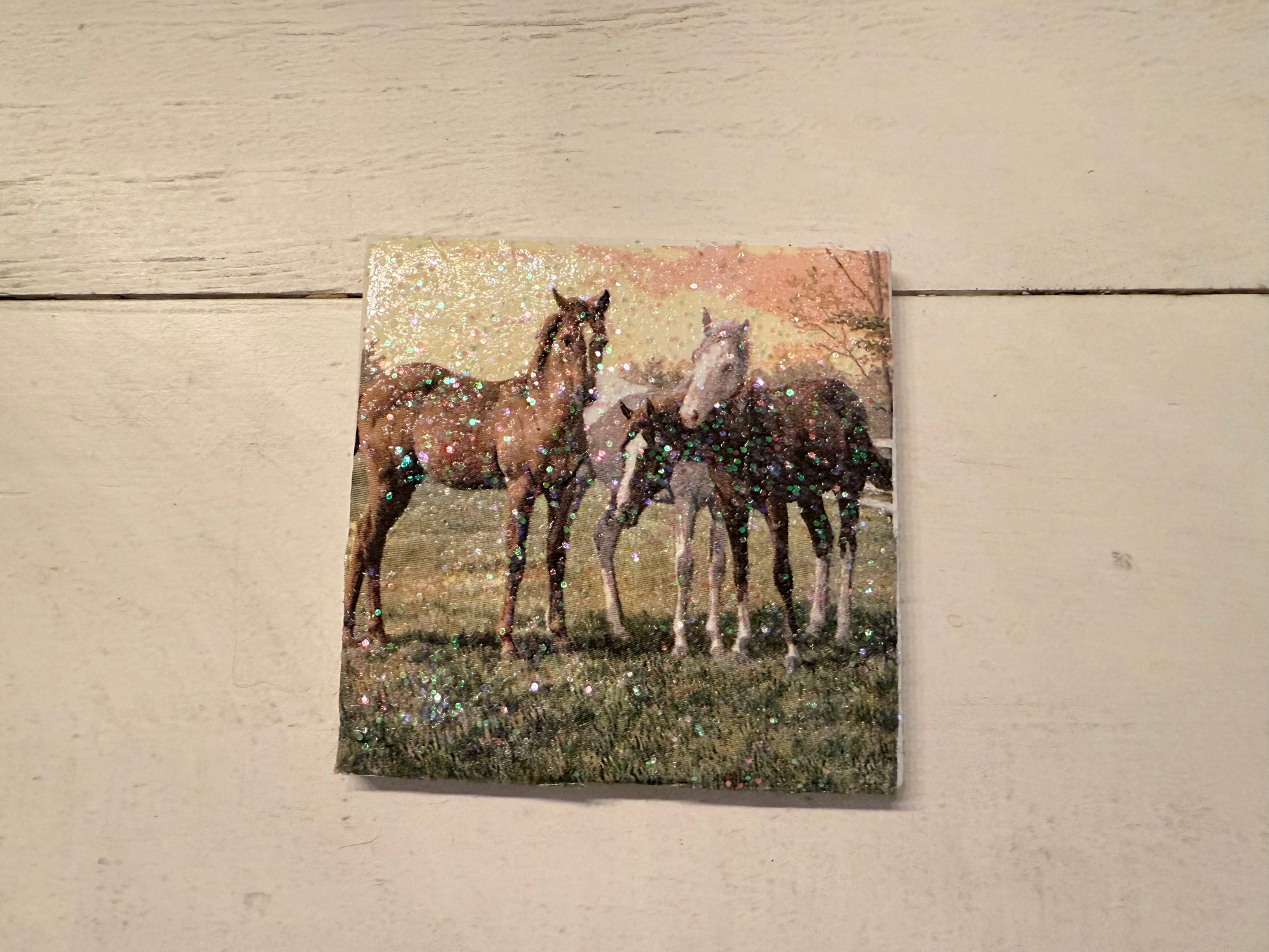🐴 Glitter Horse Coaster Set – Rustic Country Farmhouse Decor (Set of 4)