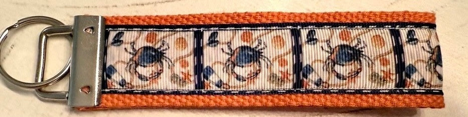 Blue Crab Cotton Webbing Keychain/Wristlet/Keyfob
