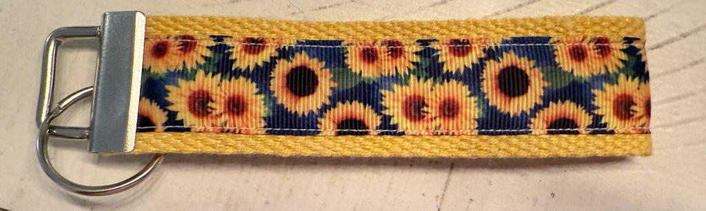 Yellow and Blue Sunflower Cotton Webbing Keychain/Keyfob/Wristlet