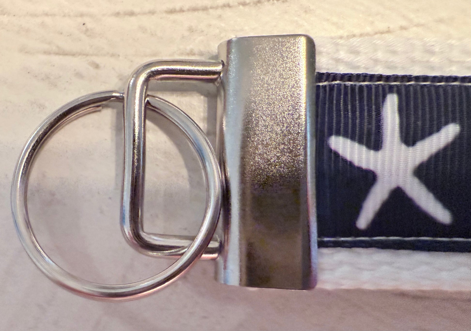 Blue and White Starfish Cotton Webbing Keychain/ Keyfob/ Wristlet