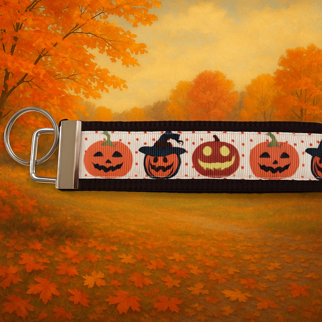 🎃 Halloween Pumpkin Keychain Wristlet – Fall & Spooky Season Key Fob