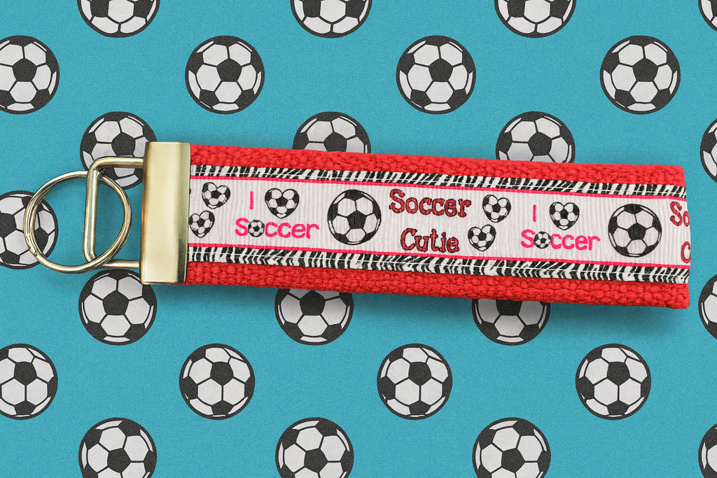 Soccer Cutie Keychain Wristlet – Red & White Soccer Ball for Players, Coaches & Fans