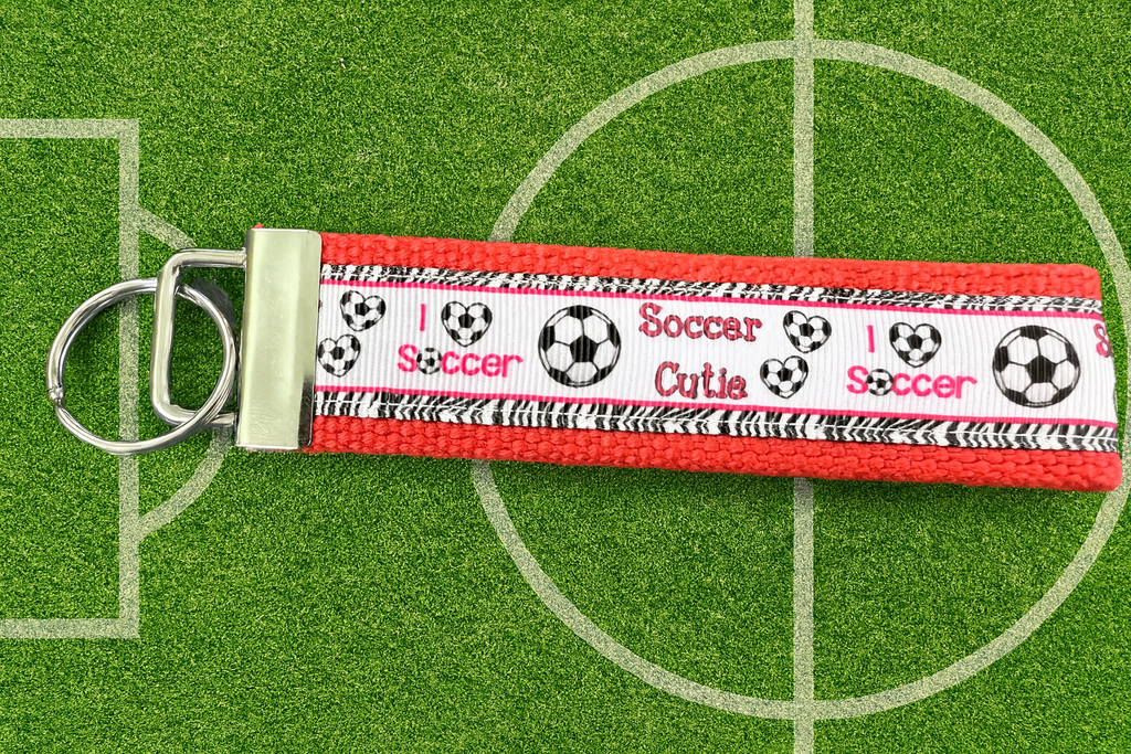 Soccer Cutie Keychain Wristlet – Red & White Soccer Ball for Players, Coaches & Fans