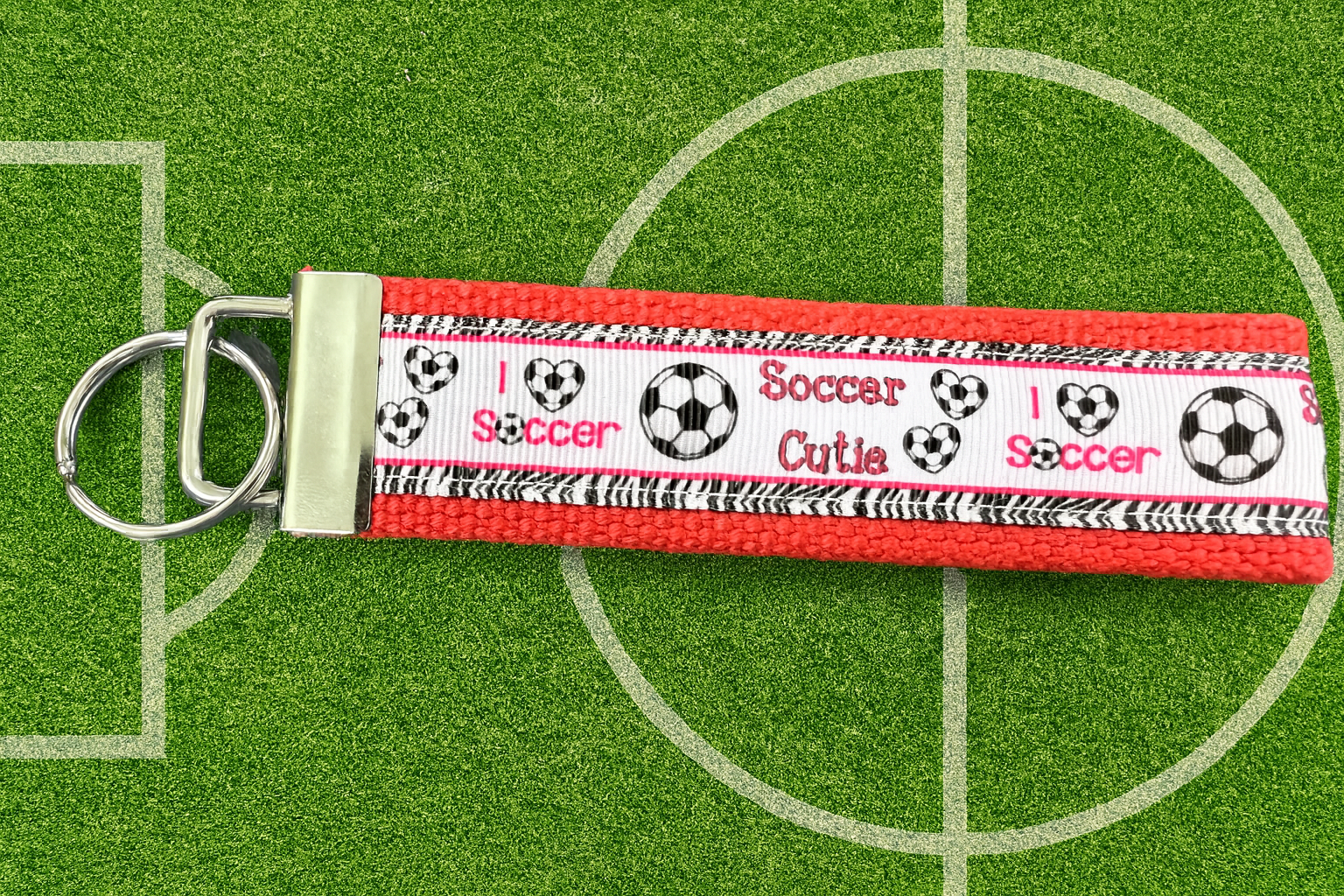 Soccer Cutie Keychain Wristlet – Red & White Soccer Ball for Players, Coaches & Fans