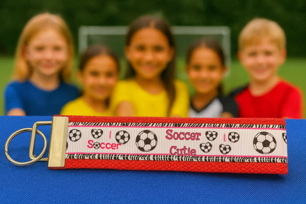 Soccer Cutie Keychain Wristlet – Red & White Soccer Ball for Players, Coaches & Fans