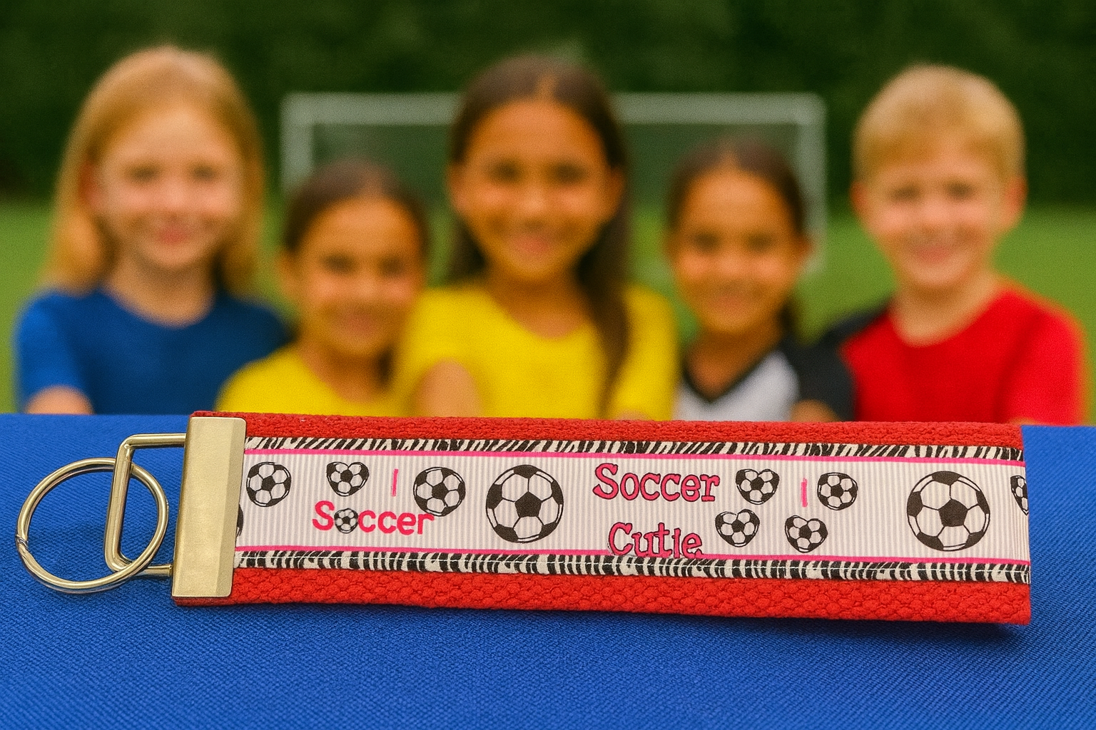 Soccer Cutie Keychain Wristlet – Red & White Soccer Ball for Players, Coaches & Fans