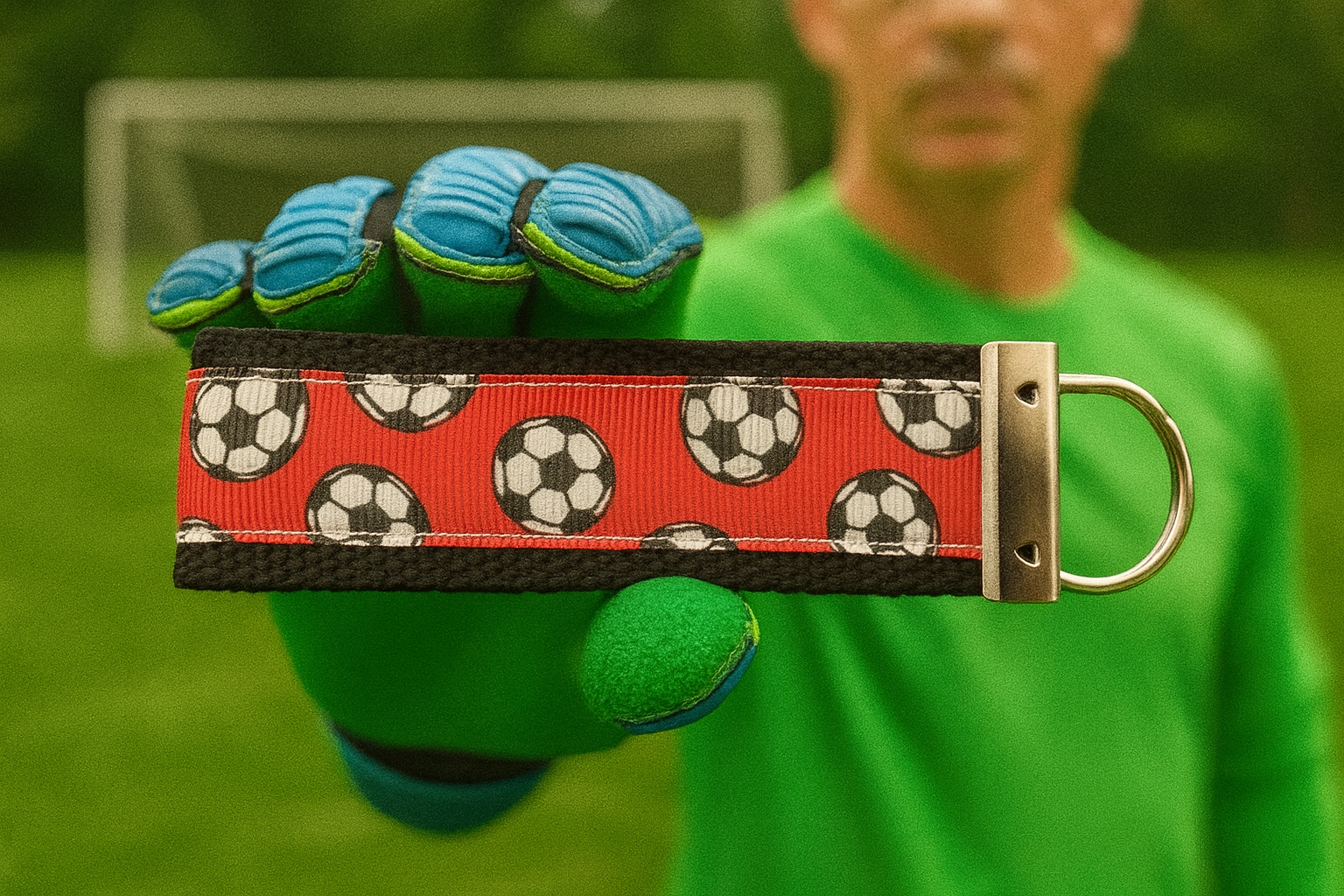 Red Soccer Ball Keychain Wristlet – Sports Keychain  for Soccer Moms, Players & Coaches