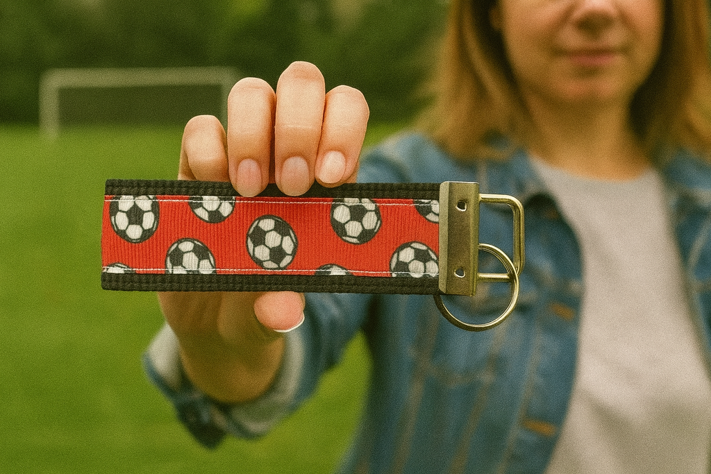 Red Soccer Ball Keychain Wristlet – Sports Keychain  for Soccer Moms, Players & Coaches