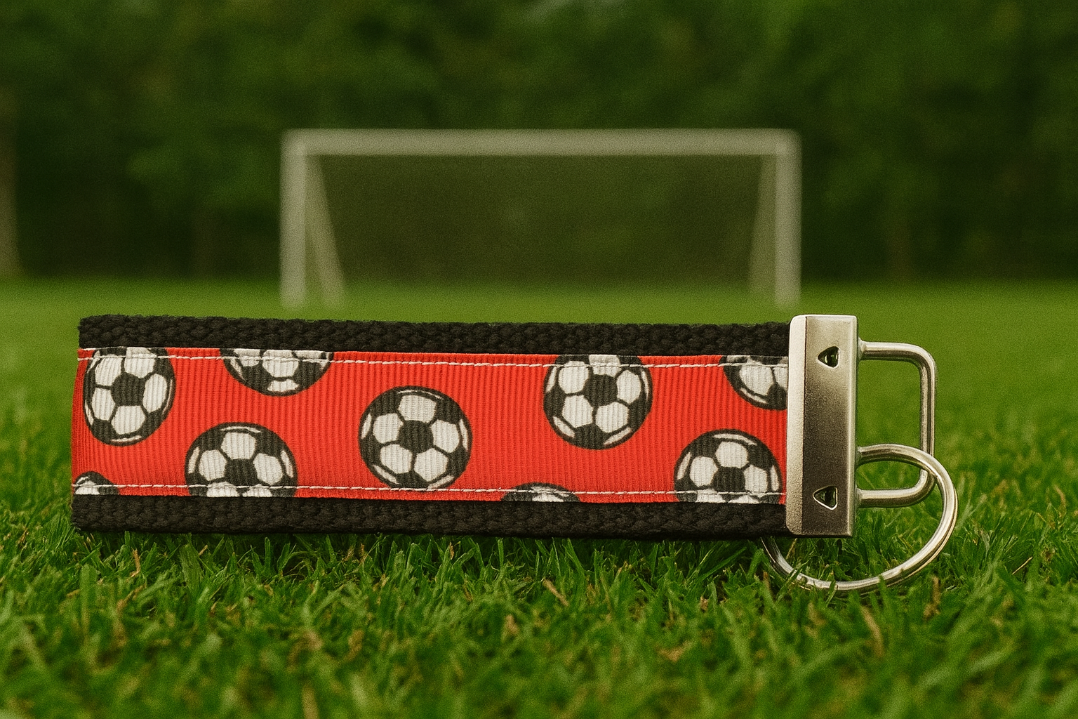 Red Soccer Ball Keychain Wristlet – Sports Keychain  for Soccer Moms, Players & Coaches