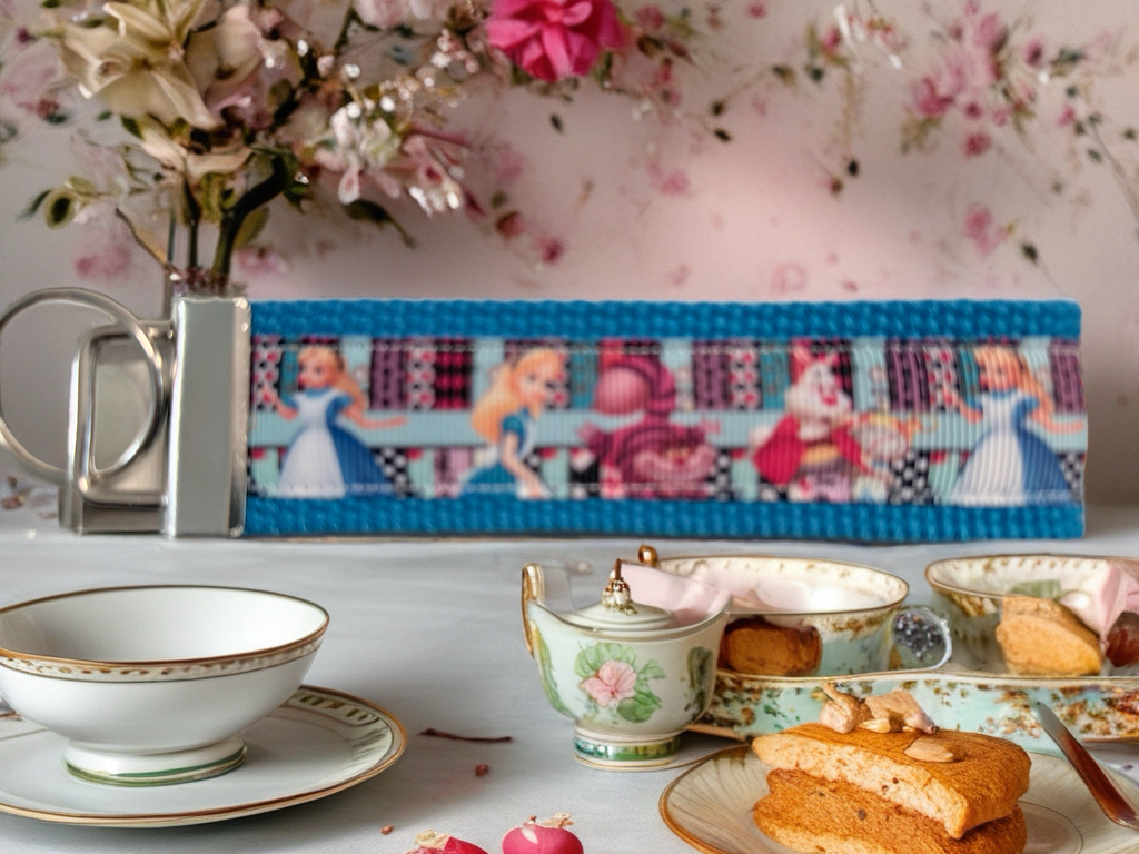 🩵 Alice in Wonderland Keychain Wristlet – Handmade Wonderland Gift | Blue Fabric Wristlet for Keys, Bags & Lanyards