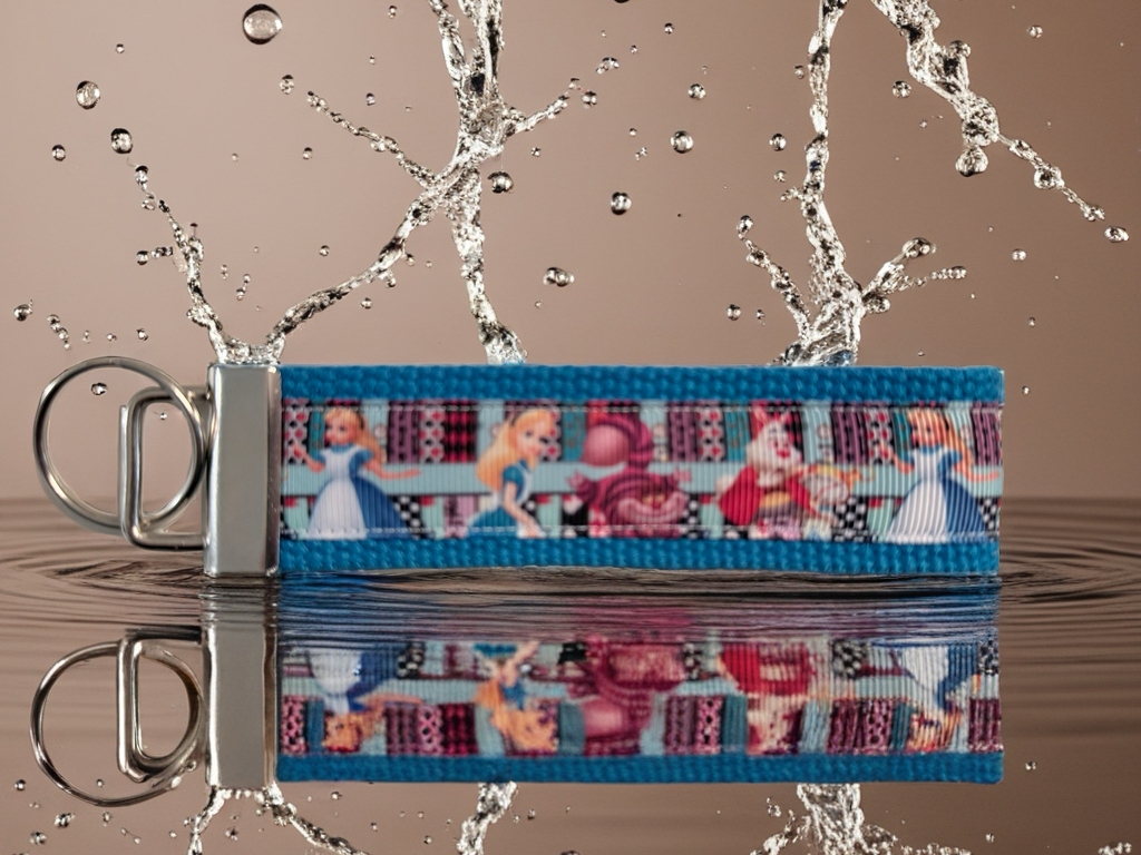 🩵 Alice in Wonderland Keychain Wristlet – Handmade Wonderland Gift | Blue Fabric Wristlet for Keys, Bags & Lanyards