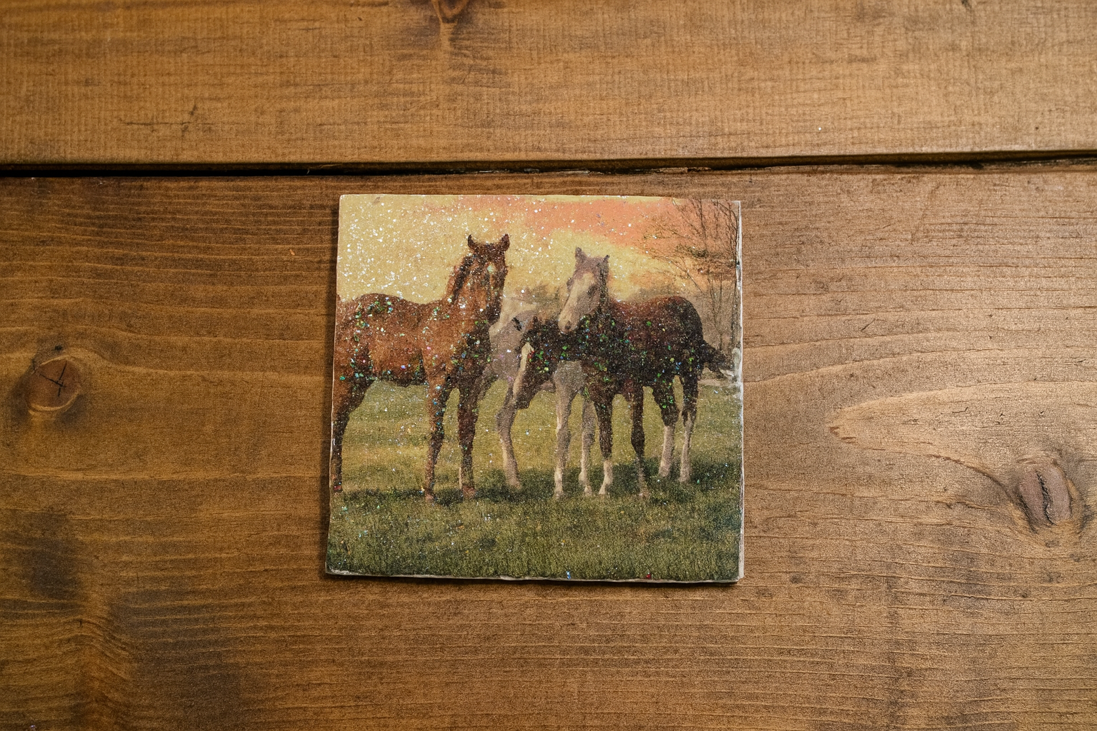 🐴 Glitter Horse Coaster Set – Rustic Country Farmhouse Decor (Set of 4)
