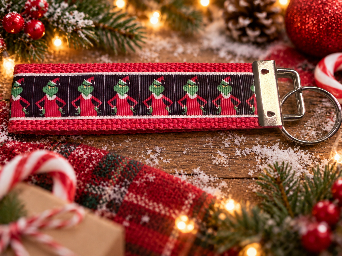 Grinch-Inspired Christmas Wristlet Keychain
