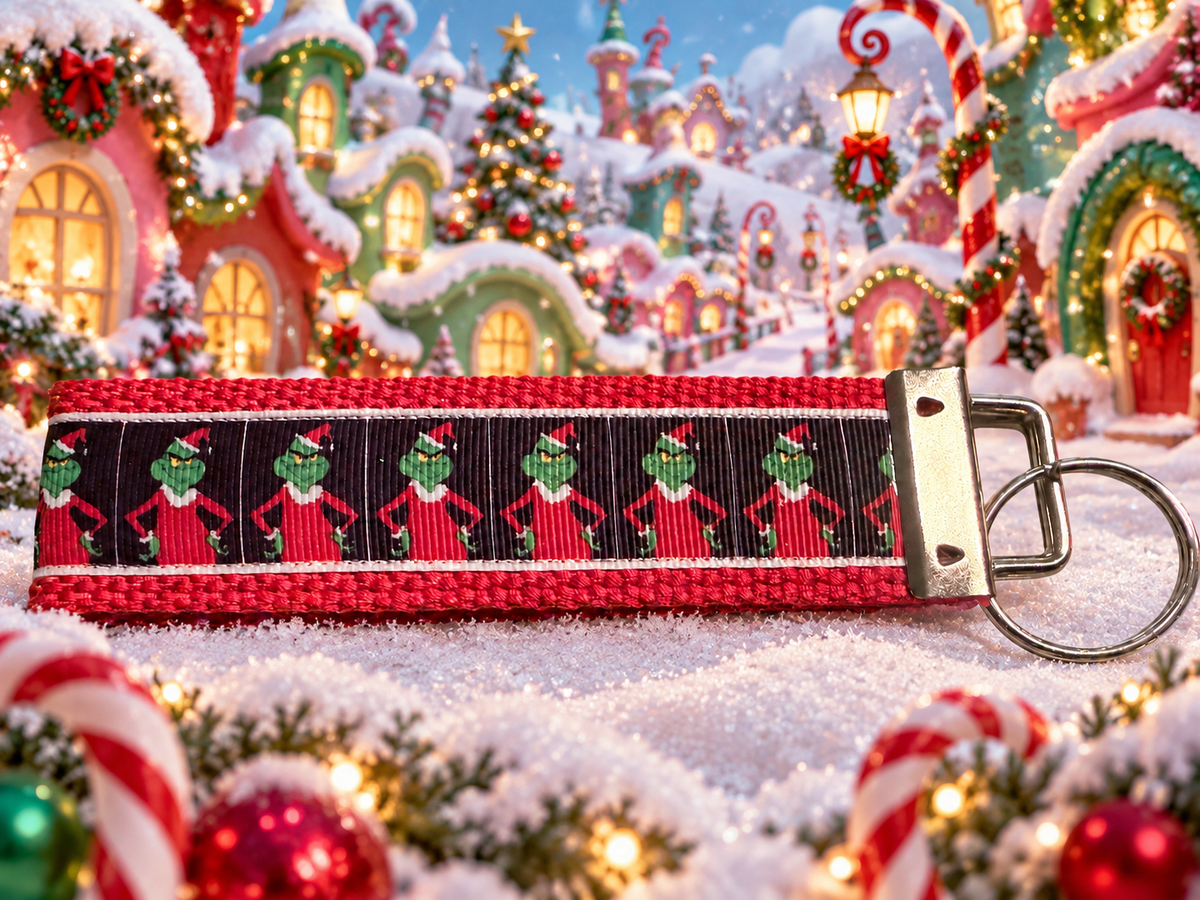 Grinch-Inspired Christmas Wristlet Keychain