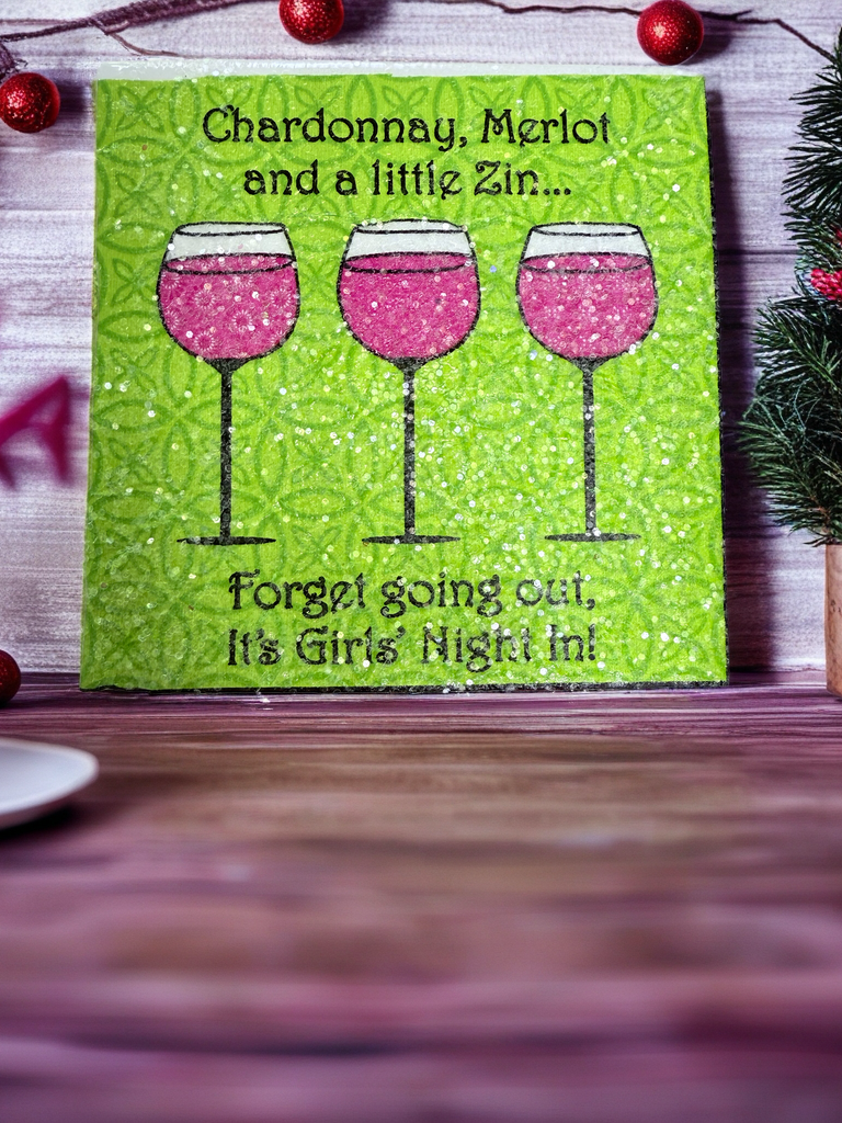 ✨ Girls’ Night Out Christmas Coaster – Festive Holiday Wine Lover Gift ✨