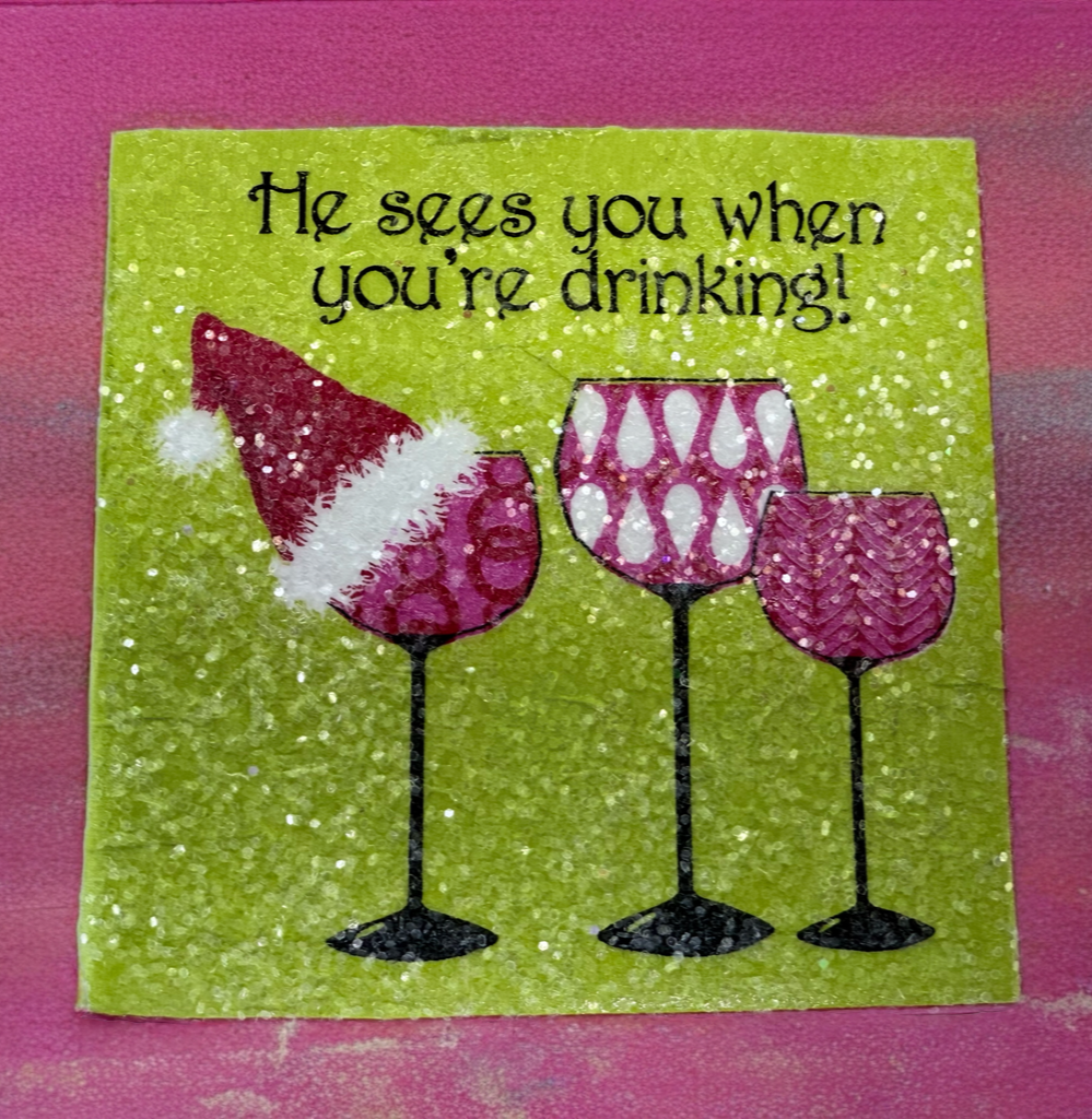 He See's You When You're Drinking Christmas Cocktail Ceramic Tile Coasters (set of 4)