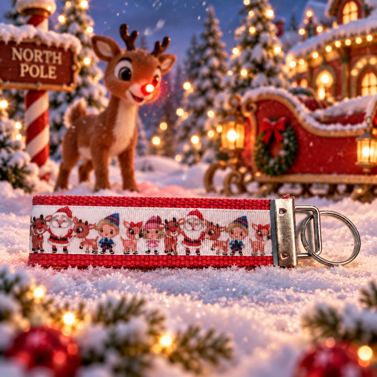 Rudolph Christmas Wristlet Keychain
