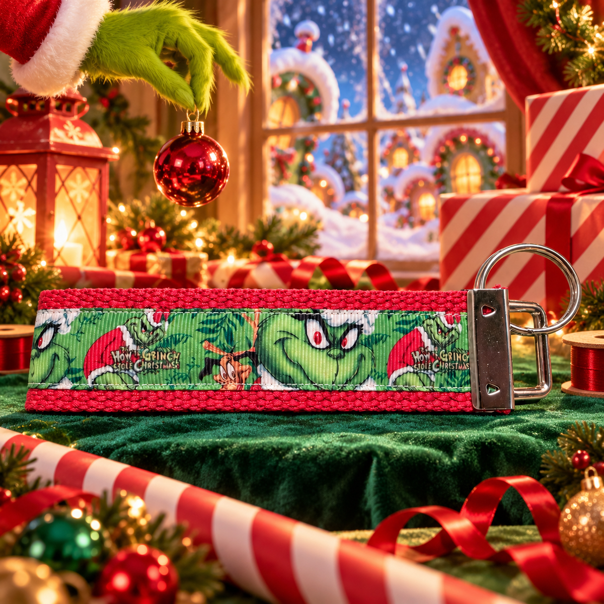 Grinch Christmas Wristlet Keychain