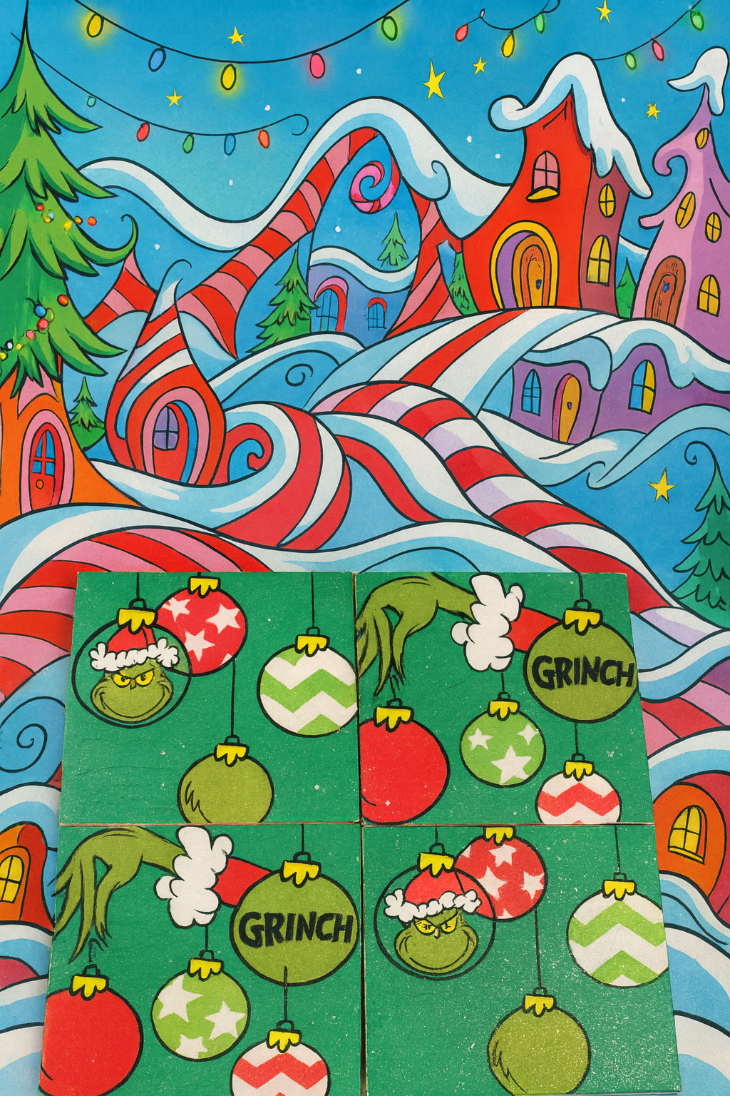 Grinch Christmas Coasters – Whoville Holiday Drink Coaster Set | Glitter Resin Tile Coasters | Grinchmas Gift | Holiday Home Decor