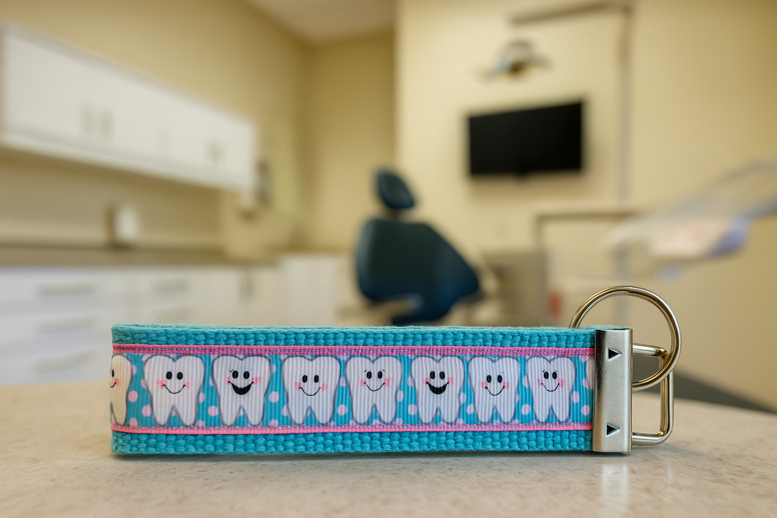 🦷 Dental Keychain Wristlet – Cute Tooth Pattern, Perfect for Dentists & Hygienists