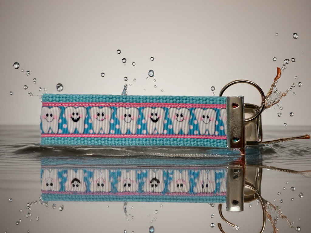 🦷 Dental Keychain Wristlet – Cute Tooth Pattern, Perfect for Dentists & Hygienists