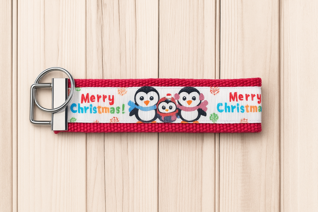 Festive Penguin “Merry Christmas” Keychain Wristlet – Cute Holiday Gift & Stocking Stuffer