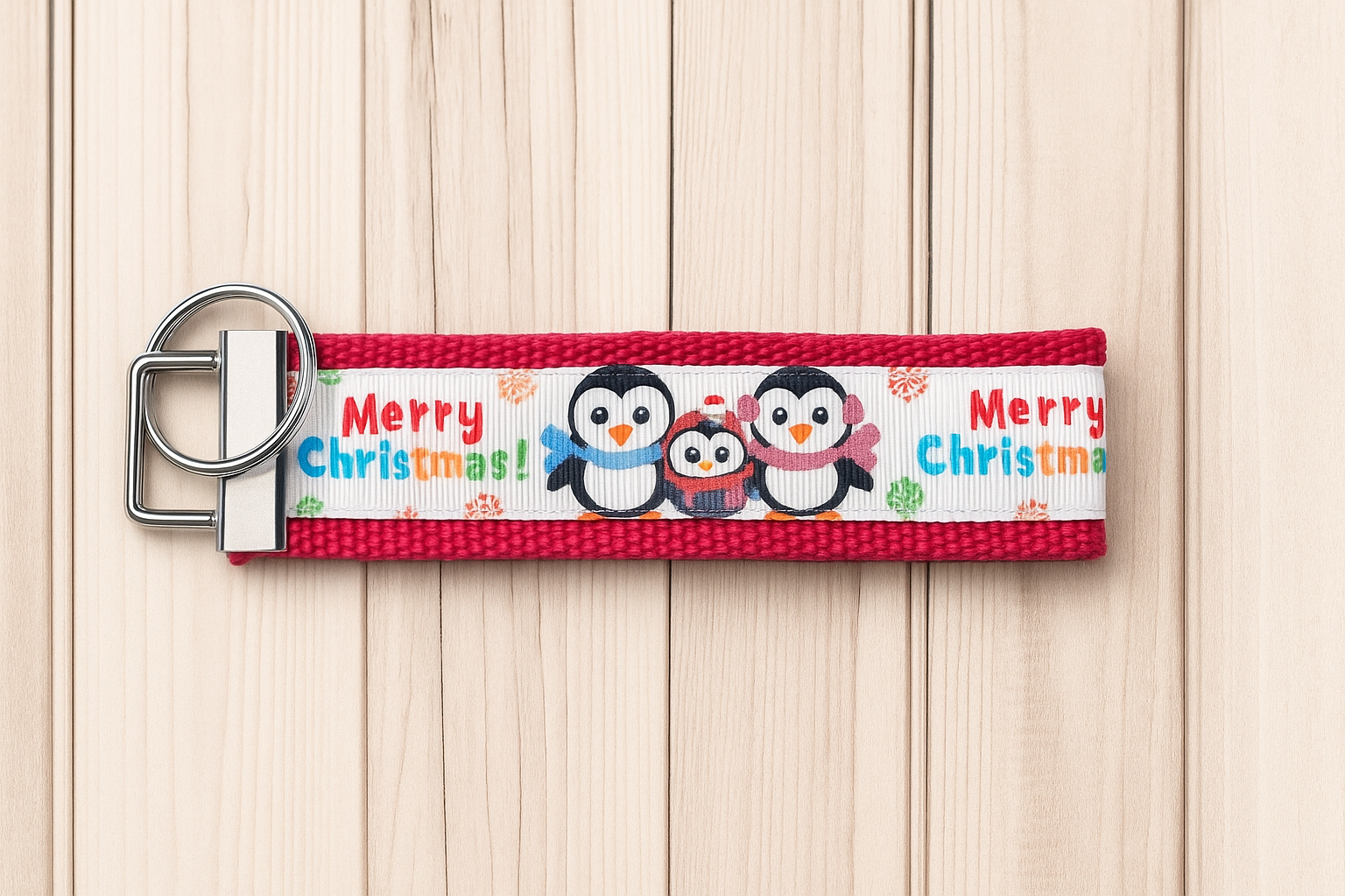 Festive Penguin “Merry Christmas” Keychain Wristlet – Cute Holiday Gift & Stocking Stuffer