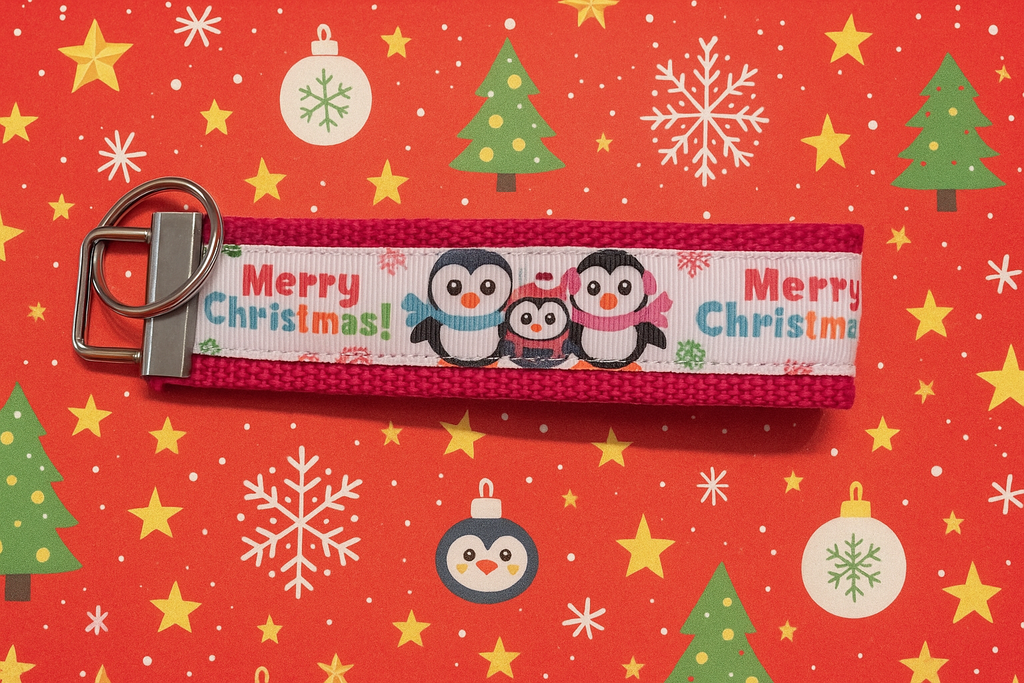 Festive Penguin “Merry Christmas” Keychain Wristlet – Cute Holiday Gift & Stocking Stuffer