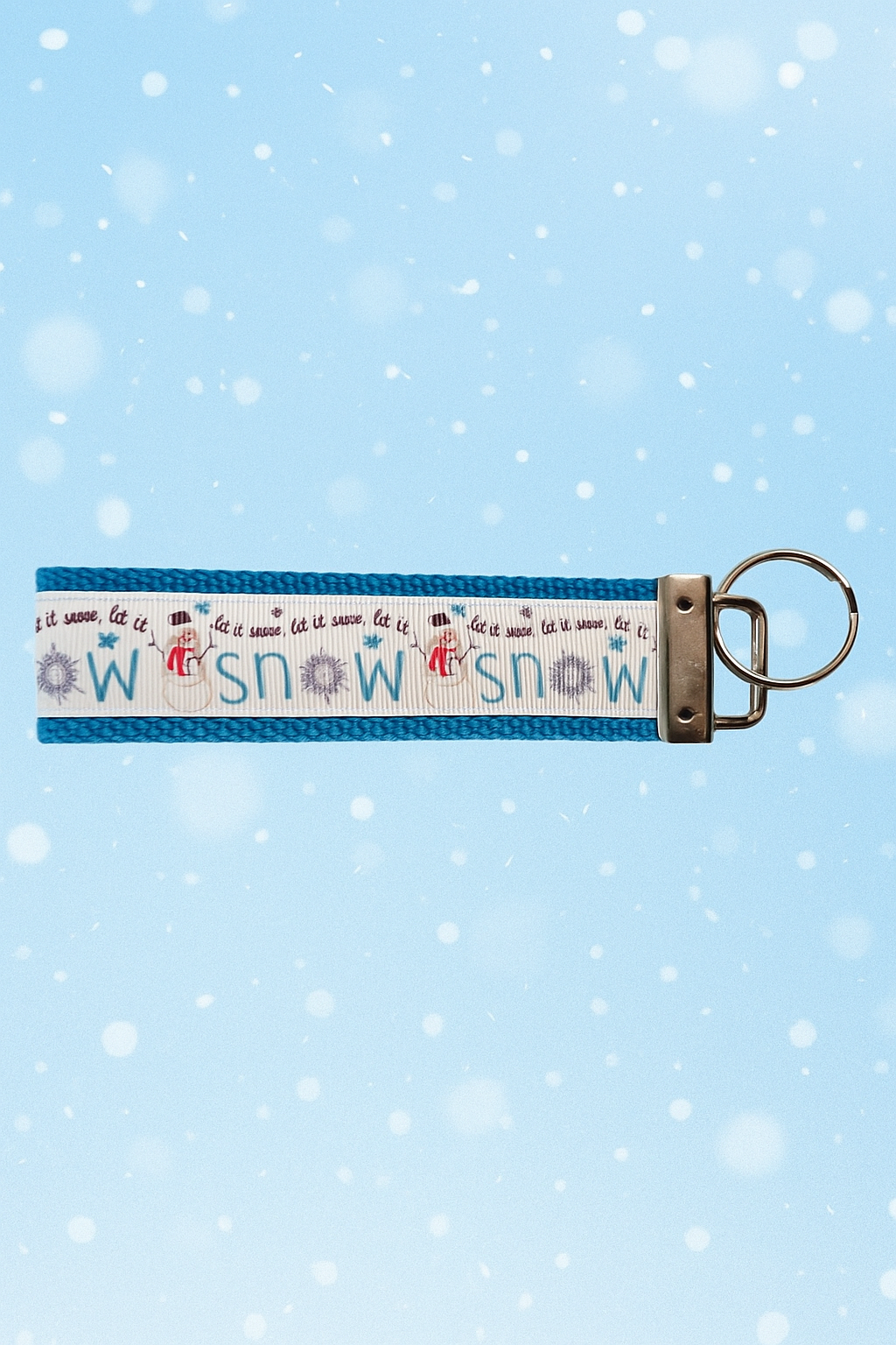 Let It Snow Winter Keychain – Snowman & Snowflake Fabric Wristlet