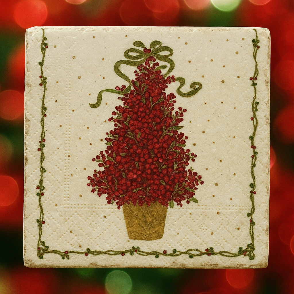 Christmas Tree & Wreath Coaster Set of 4 – Handmade Holiday Coasters | Rustic Farmhouse Christmas Décor