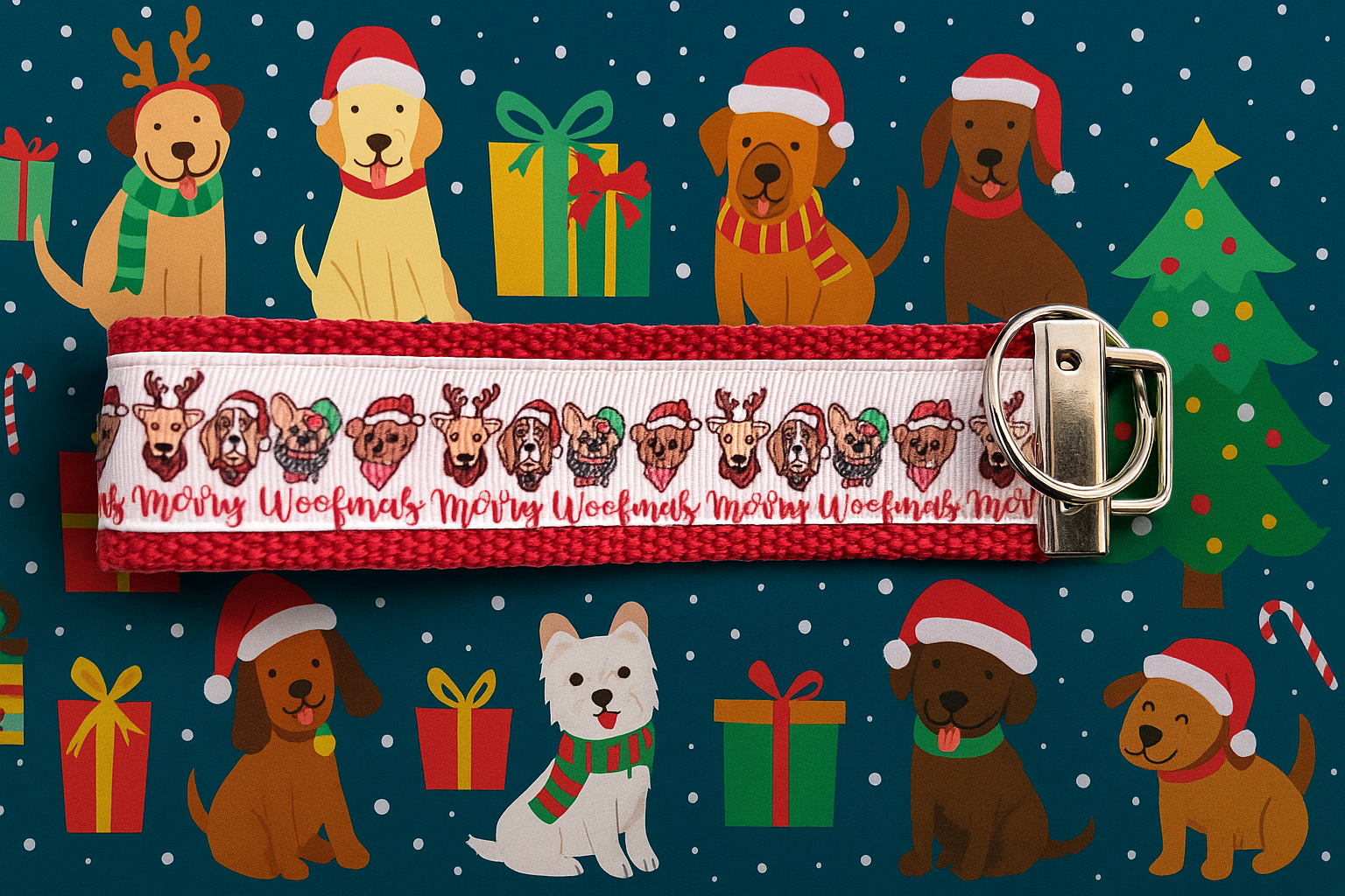 Merry Woofmas Dog Keychain Wristlet – Festive Christmas Dog Lovers Gift, Holiday Accessory for Pet Owners