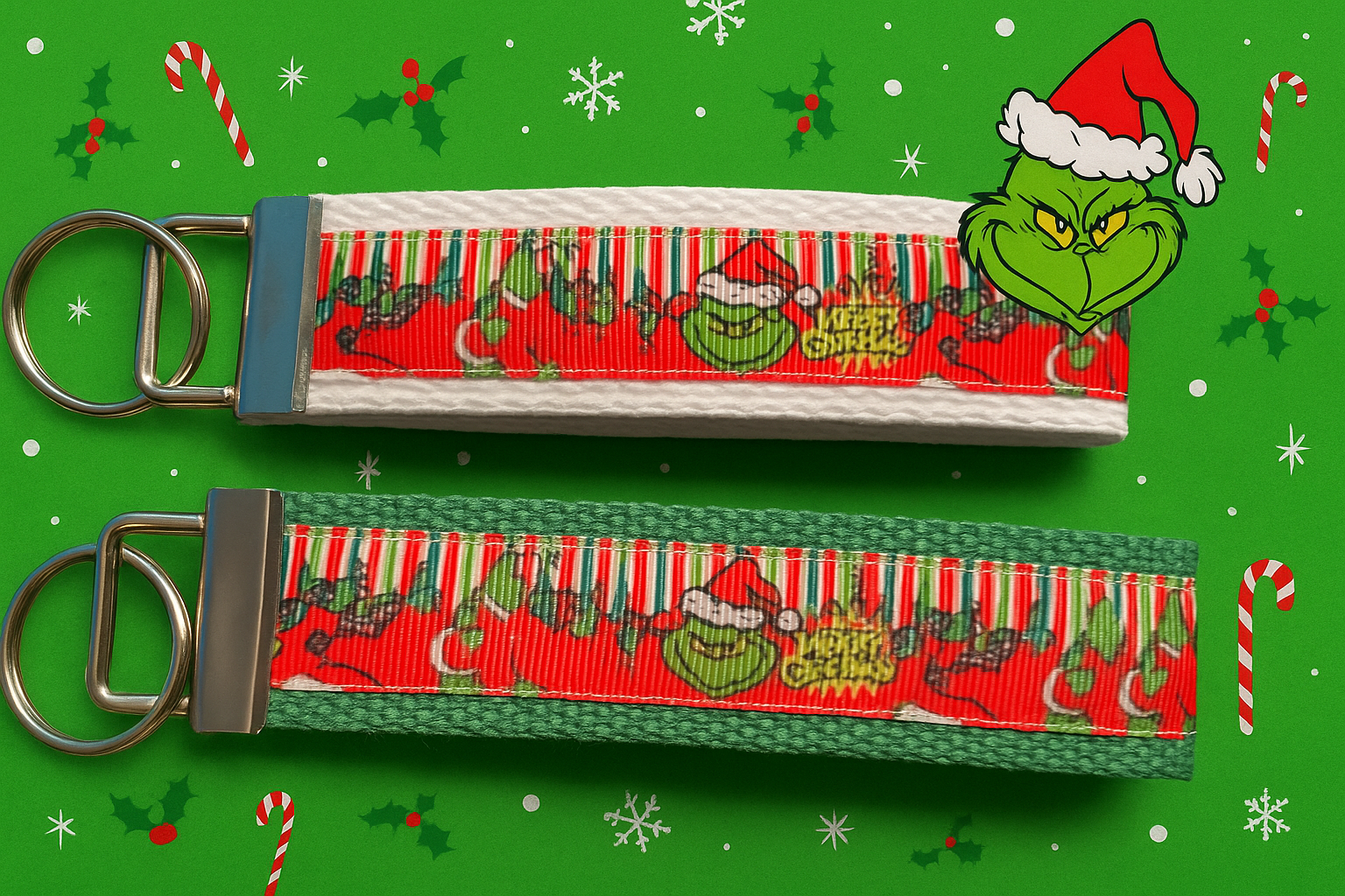 Grinch Christmas Keychain Wristlet – “Merry Grinchmas” Holiday Key Fob, Whoville-Inspired Gift for Christmas Lovers