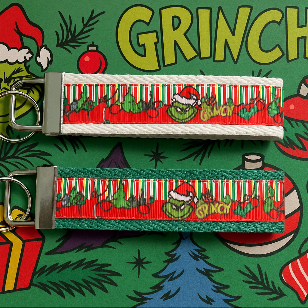 Grinch Christmas Keychain Wristlet – “Merry Grinchmas” Holiday Key Fob, Whoville-Inspired Gift for Christmas Lovers